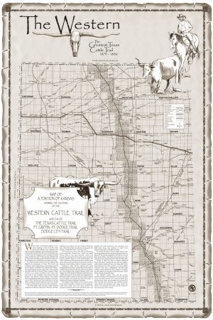 Map of Western Cattle Trail In Kansas